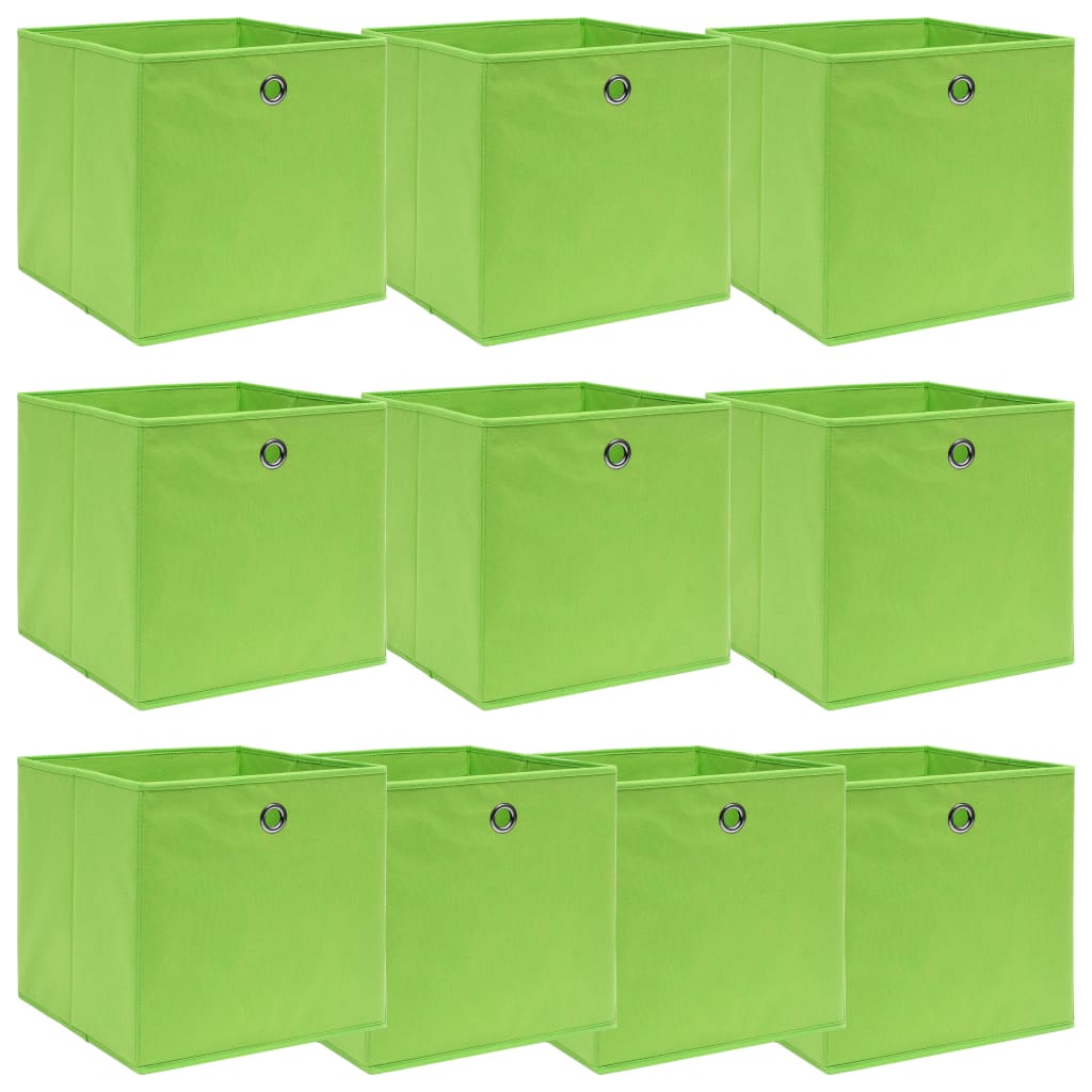vidaXL Daiktadėžės, 10vnt., žalios spalvos, 32x32x32cm, audinys