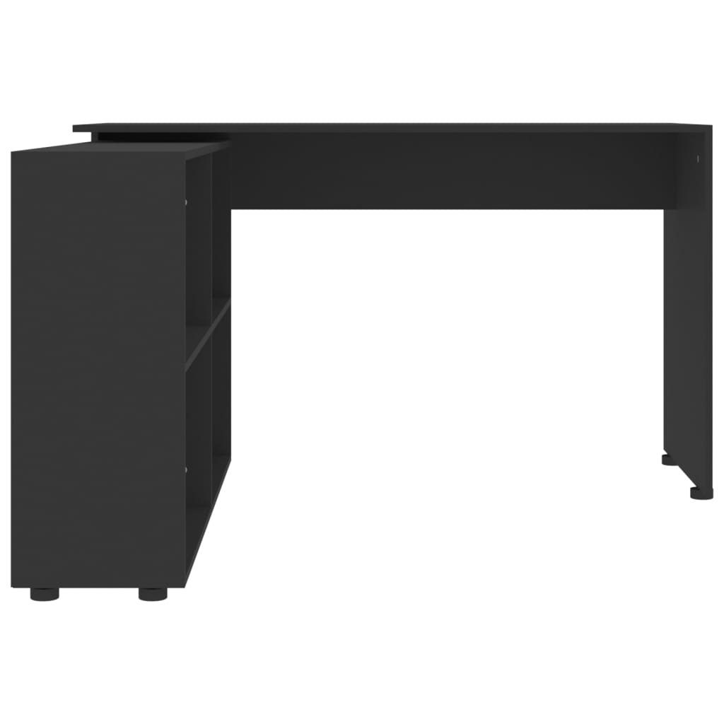 vidaXL Kampinis rašomasis stalas, juodos spalvos, apdirbta mediena