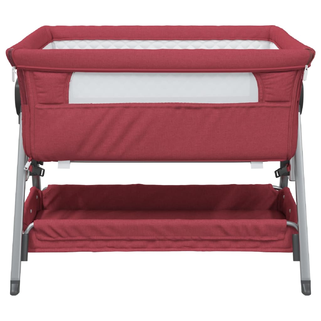 vidaXL Kūdikio lovytė su čiužiniu, raudonos spalvos, lininis audinys