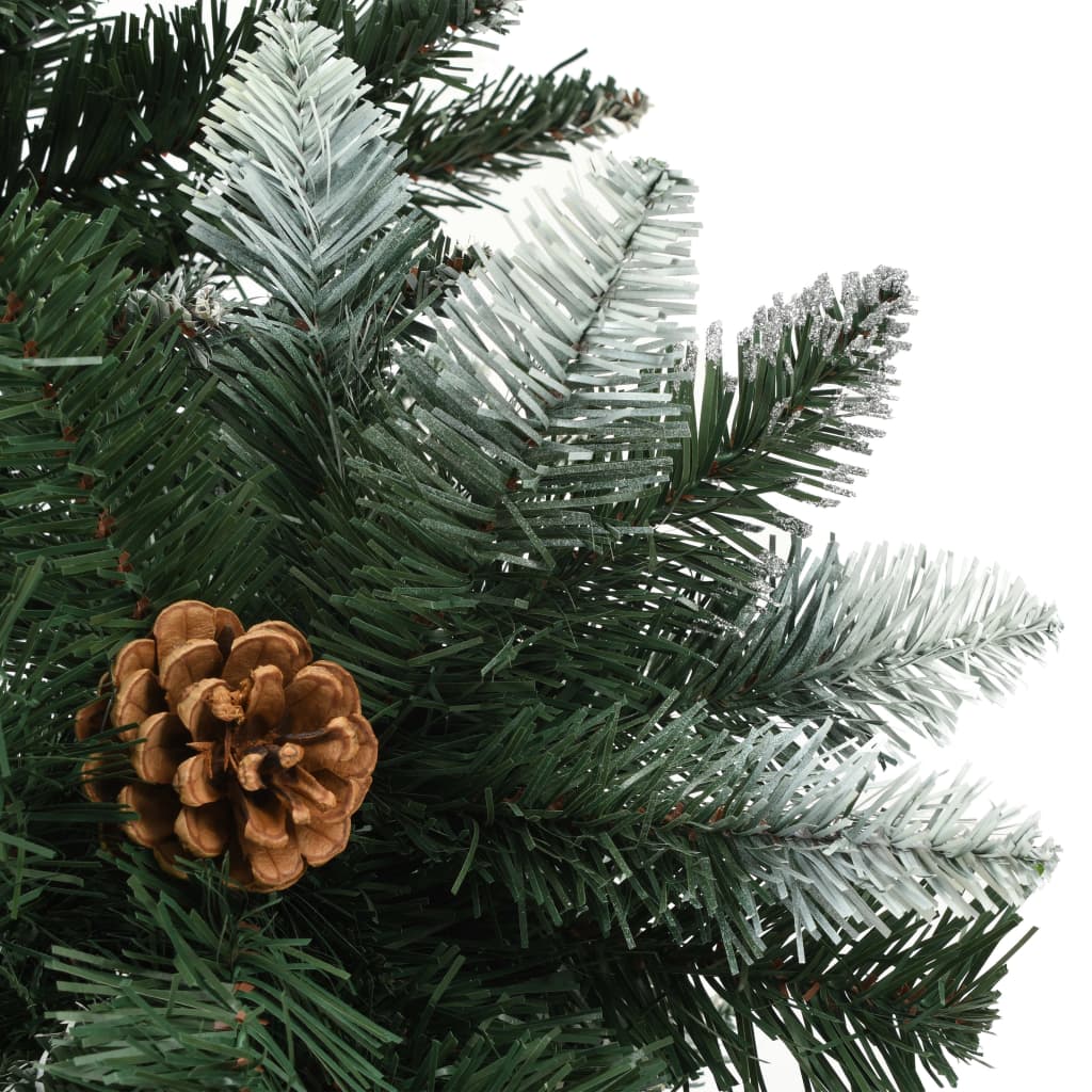 vidaXL Dirbtinė kalėdinė eglutė su kankorėžiais ir baltu blizg., 180cm