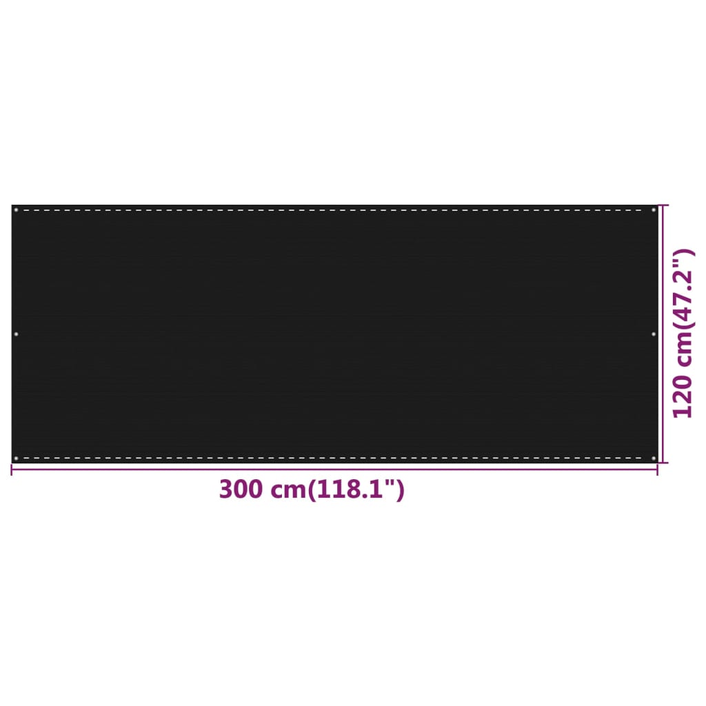 vidaXL Balkono pertvara, juodos spalvos, 120x300cm, HDPE