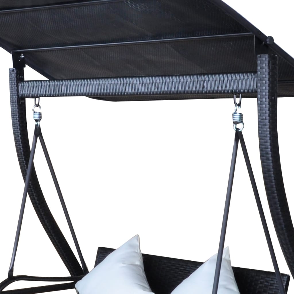 vidaXL Lauko sūpynės-suoliukas su stogeliu, juodas, ratanas