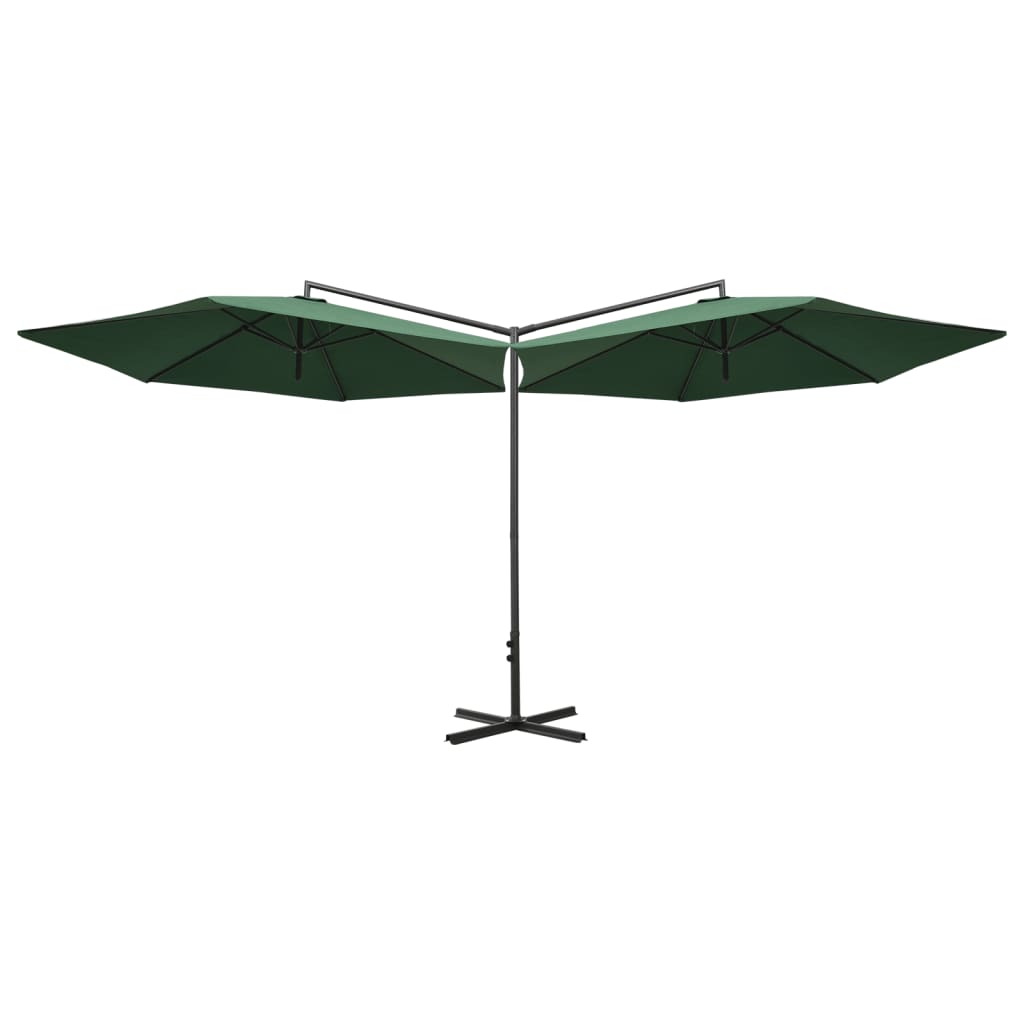 vidaXL Dvigubas skėtis su plieniniu stulpu, žalios spalvos, 600cm