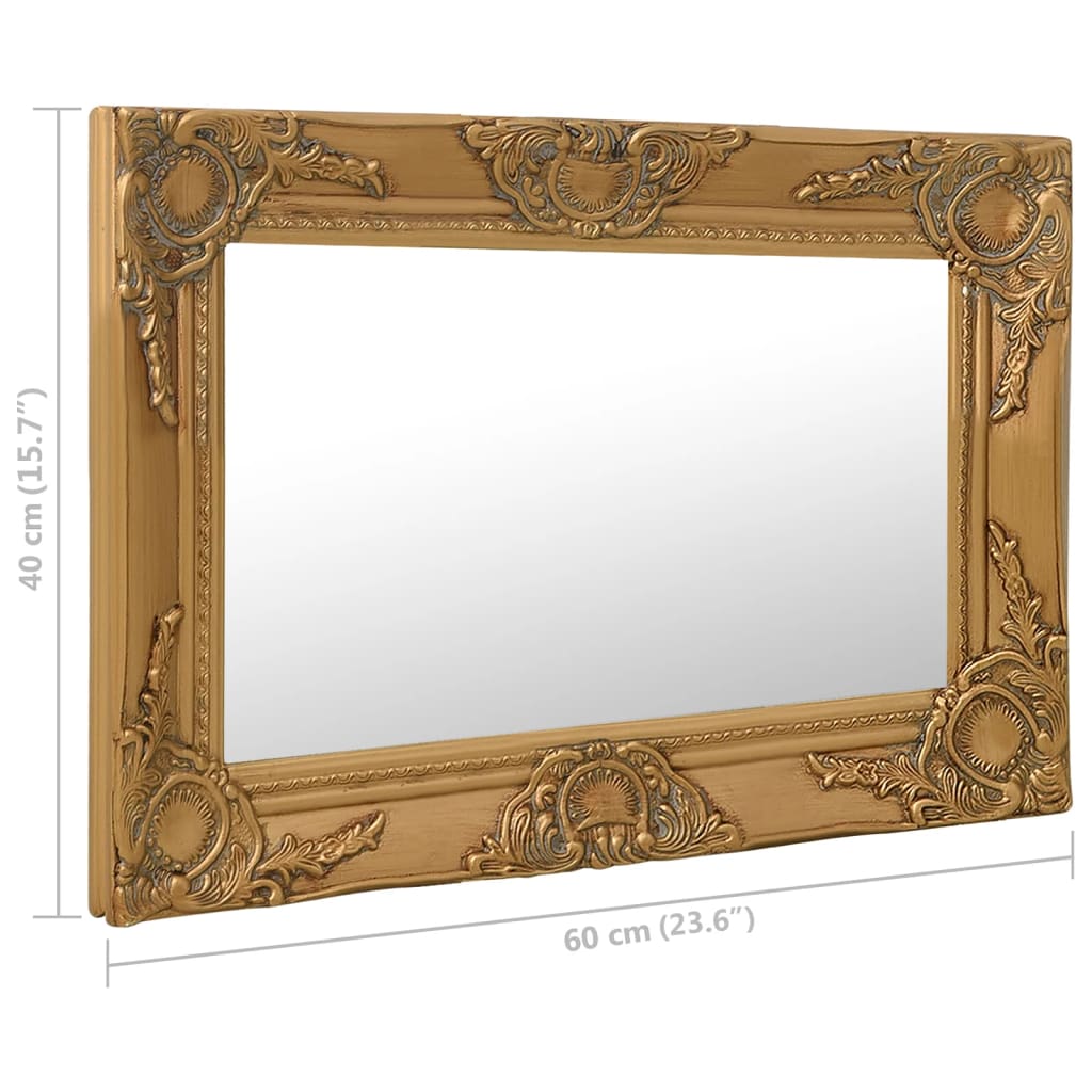 vidaXL Sieninis veidrodis, aukso spalvos, 60x40cm, barokinis stilius