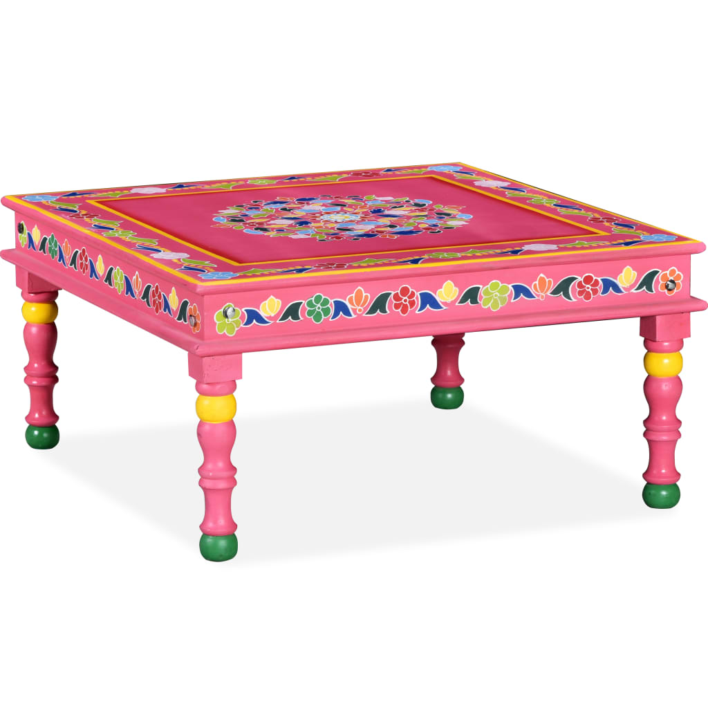 vidaXL Kavos staliukas, mango mediena, rožinis, tapytas rankomis