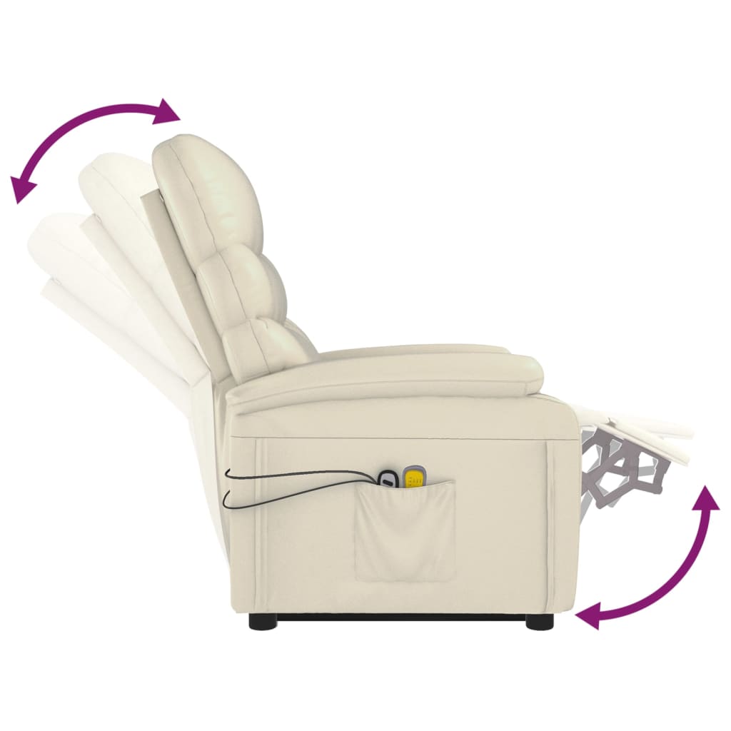 vidaXL Atsistojantis masažinis krėslas, kreminės spalvos, dirbtinė oda
