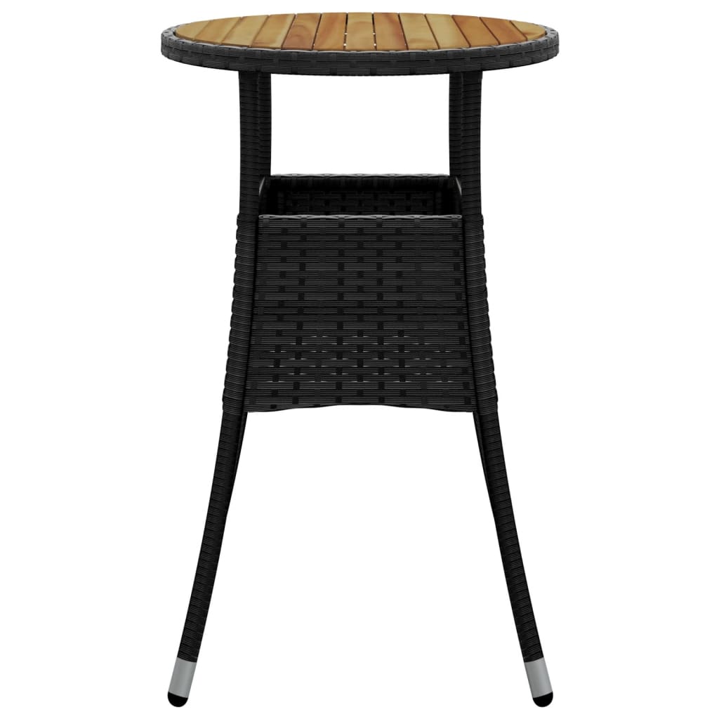 vidaXL Sodo stalas, juodas, 60x75cm, akacijos mediena ir poliratanas