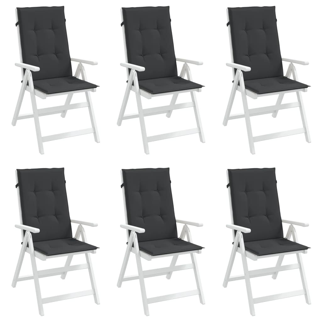 vidaXL Sodo kėdės pagalvėlės, 6vnt., juodos, 120x50x3cm, audinys