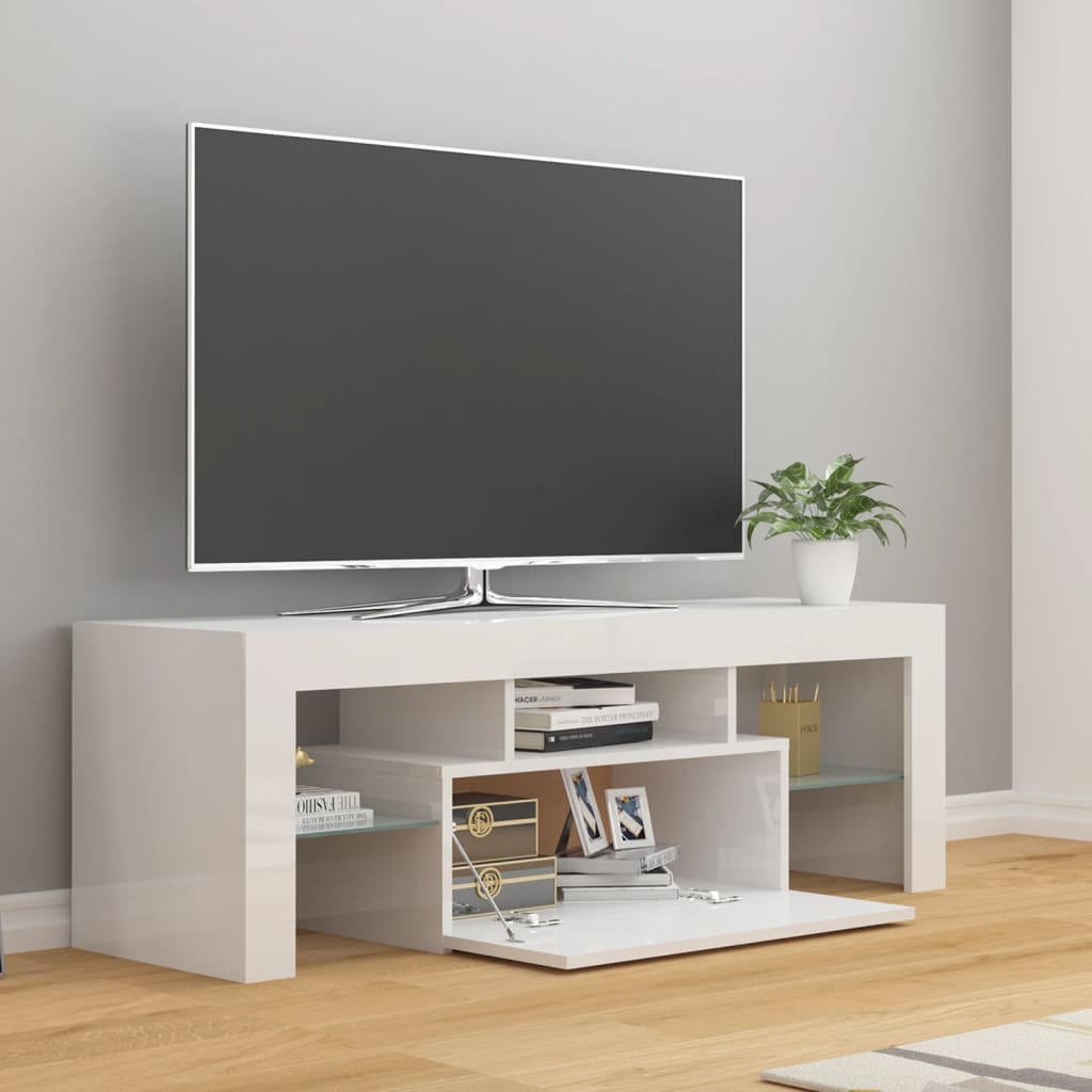 vidaXL TV spintelė su LED apšvietimu, balta, 120x35x40cm, blizgi