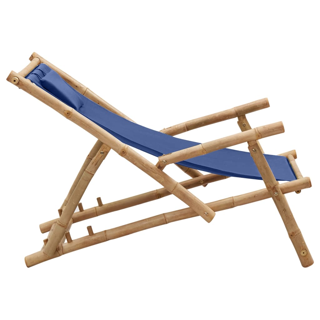 vidaXL Terasos kėdė, tamsiai mėlynos spalvos, bambukas ir drobė
