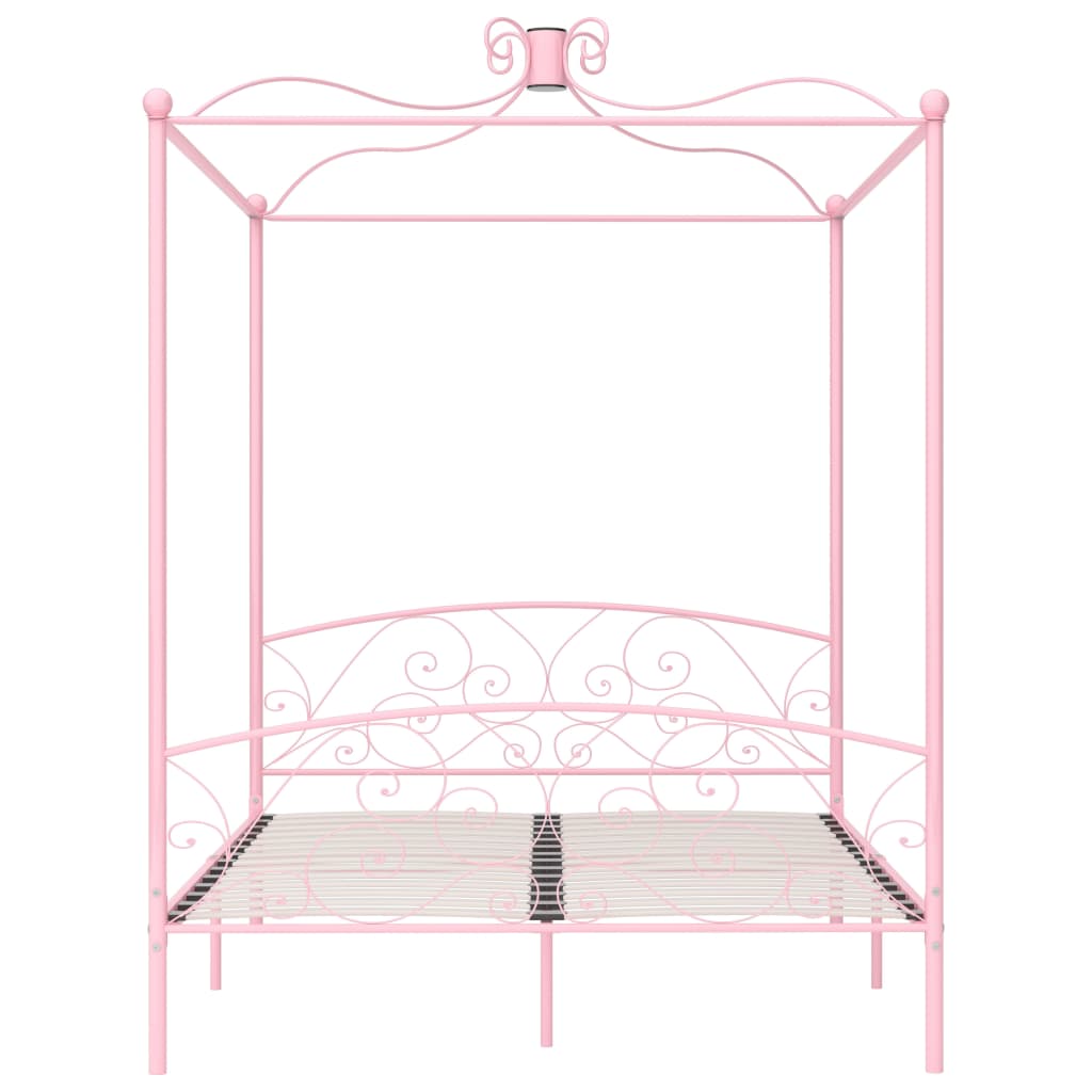 vidaXL Lovos rėmas su baldakimu, rožinės spalvos, 160x200cm, metalas