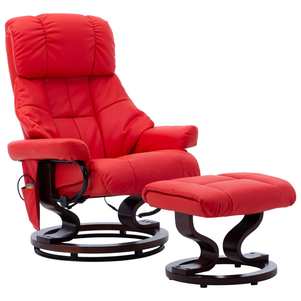 vidaXL Atlošiamas masažinis krėslas, raudonas, dirbtinė oda ir mediena