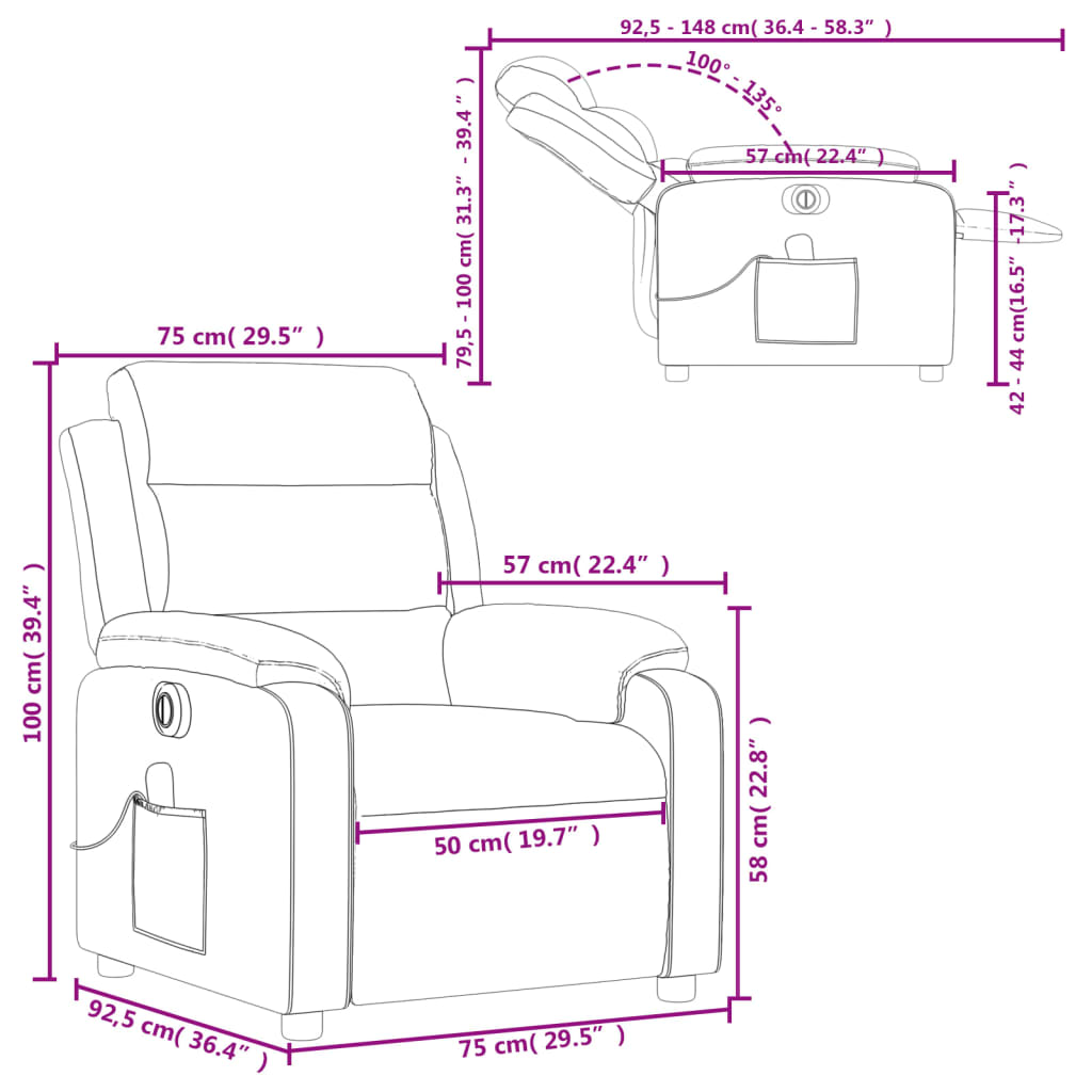 vidaXL Elektrinis atlošiamas masažinis krėslas, kreminis, audinys