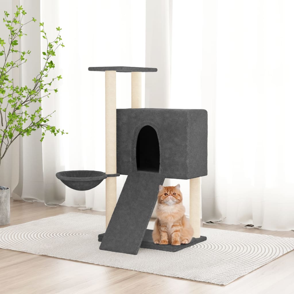 vidaXL Draskyklė katėms su stovais iš sizalio, tamsiai pilka, 96cm