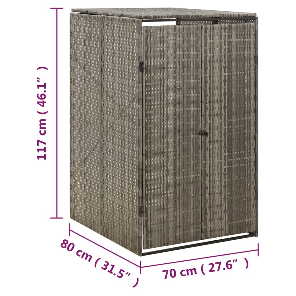 vidaXL Konteinerio stoginė, pilka, 70x80x117cm, poliratanas, vienvietė