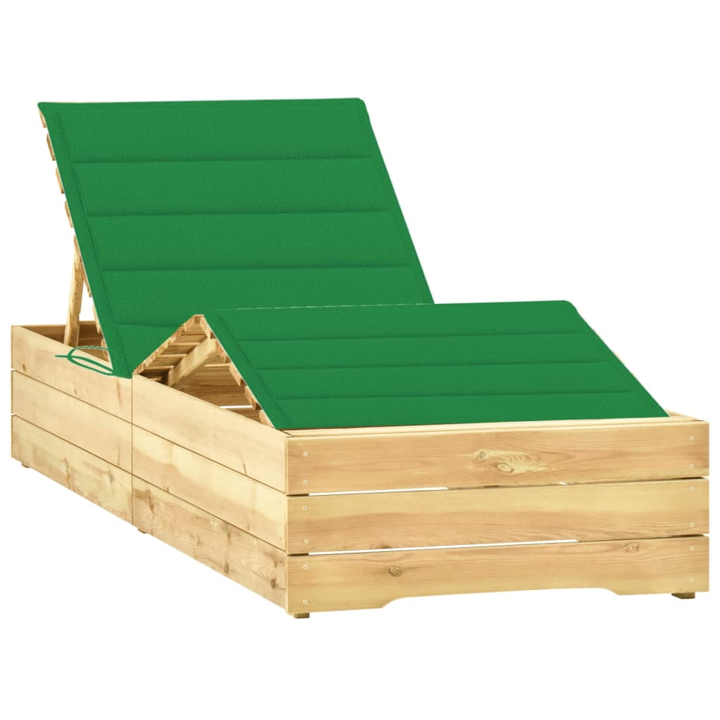 vidaXL Saulės gultas su žalios spalvos čiužinuku, impregnuota pušis