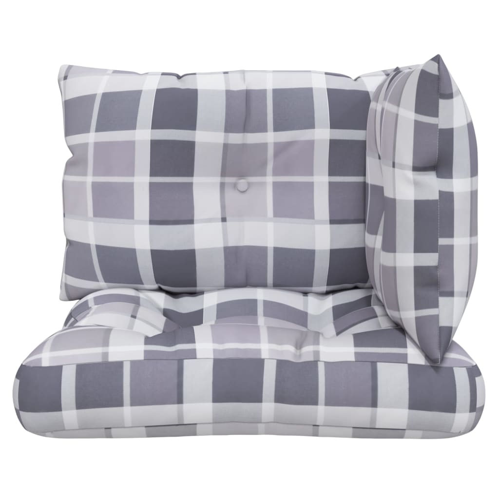 vidaXL Palečių pagalvėlės, 3vnt., pilkos spalvos, audinys, languotos