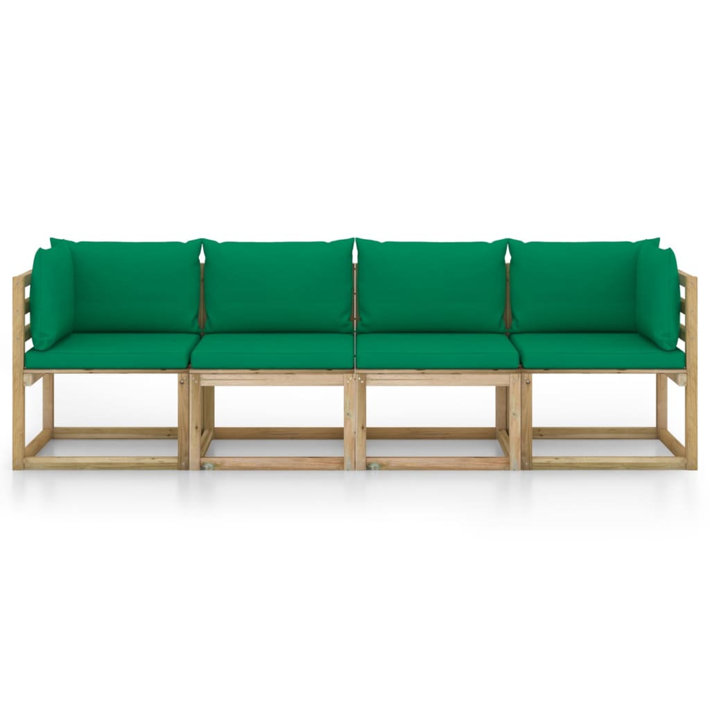 vidaXL Keturvietė sodo sofa su žalios spalvos pagalvėlėmis