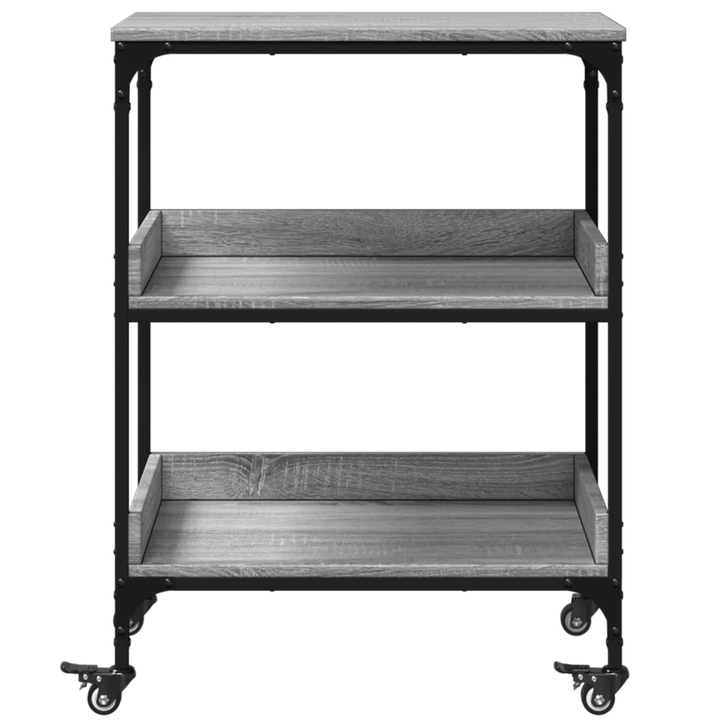 vidaXL Virtuvės vežimėlis, pilkas ąžuolo, 60x41x80,5cm, mediena