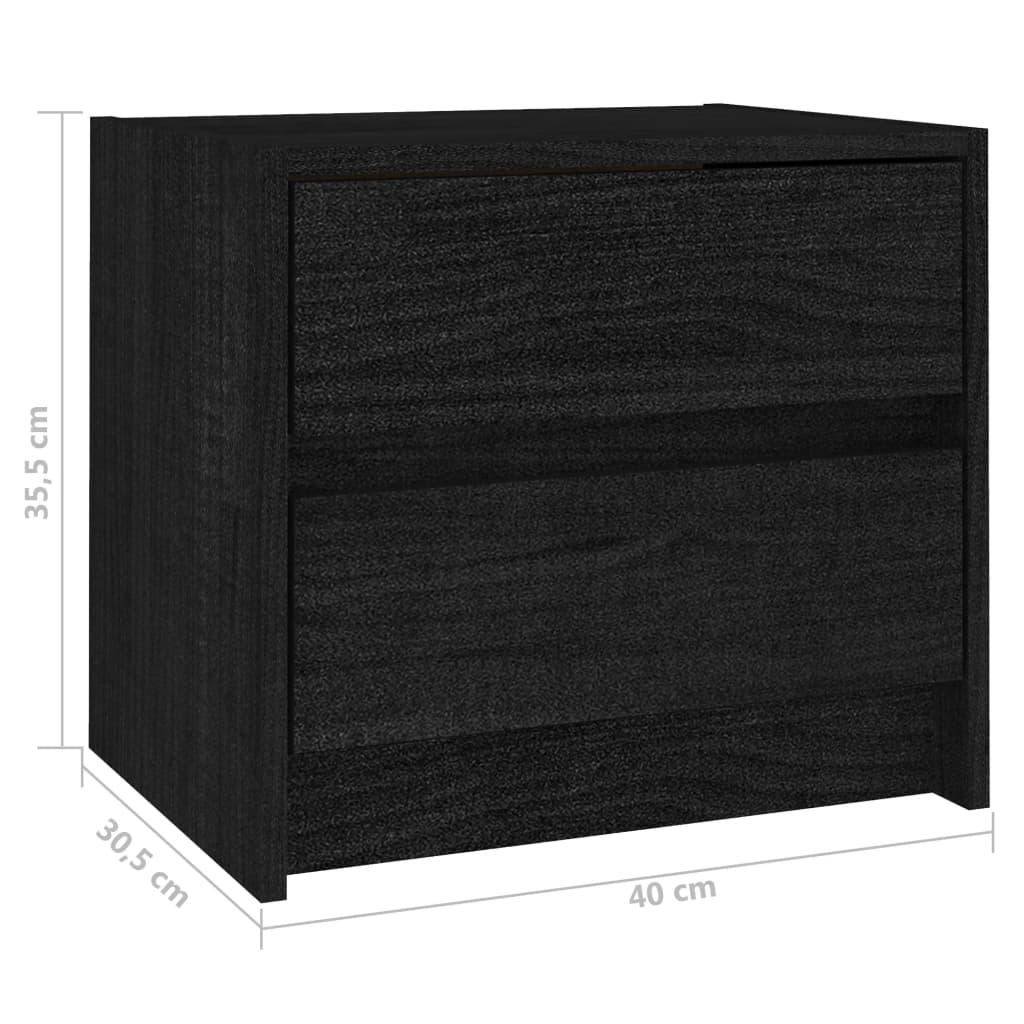 vidaXL Naktinės spintelės, 2vnt., juodos, 40x30,5x35,5cm, pušis