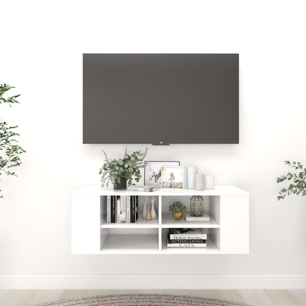 vidaXL Prie sienos montuojama TV spintelė, balta, 102x35x35cm, MDP