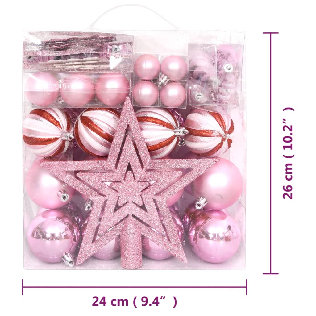 vidaXL Kalėdinių žaisliukų rinkinys, 65vnt., rožiniai/raudoni/balti