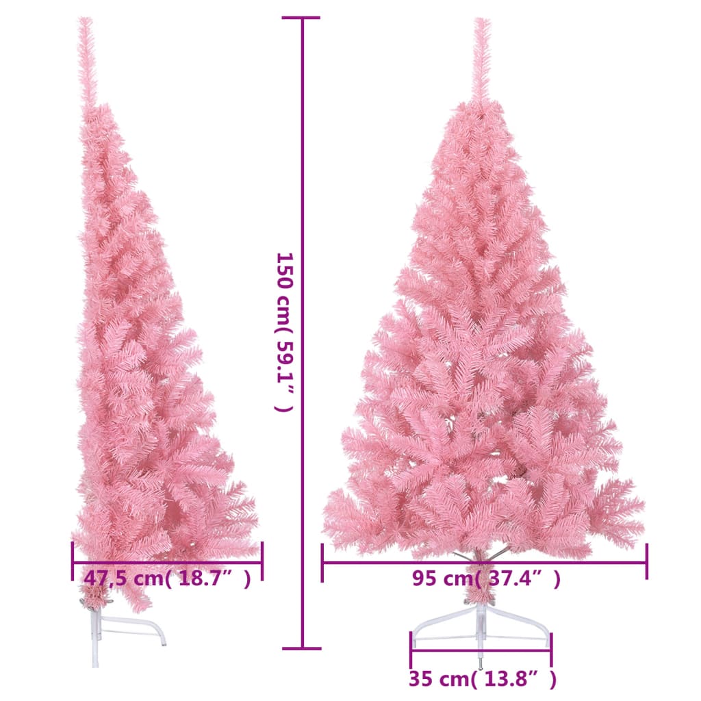 vidaXL Dirbtinė pusinė Kalėdų eglutė su stovu, rožinė, 150cm, PVC