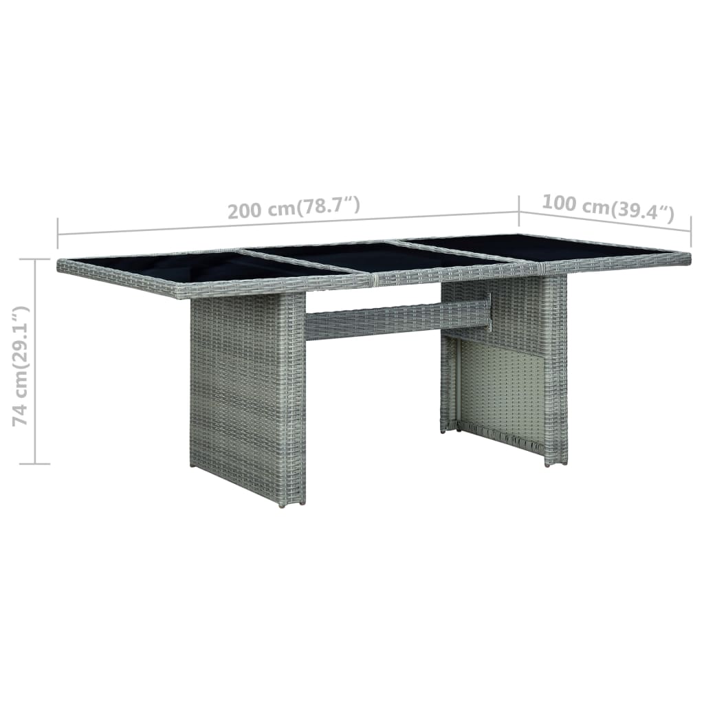vidaXL Sodo stalas, šviesiai pilkas, poliratanas ir grūdintas stiklas