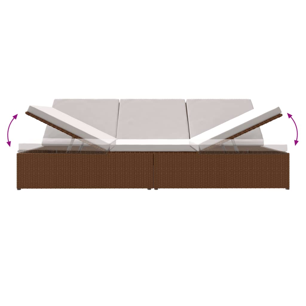 vidaXL Keičiamas saulės gultas su čiužinukais, rudas, poliratanas