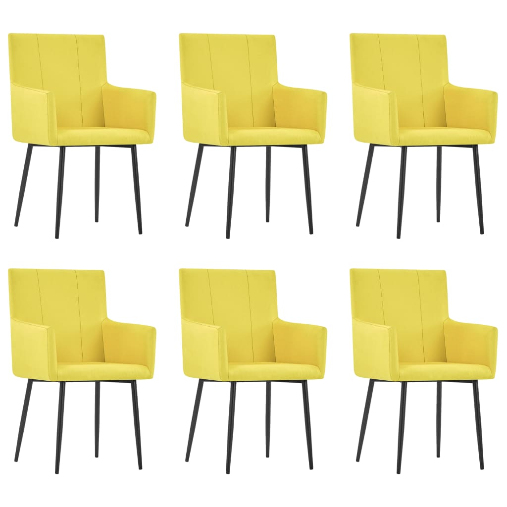 vidaXL Valgomojo kėdės su porankiais, 6vnt., geltonos, audinys