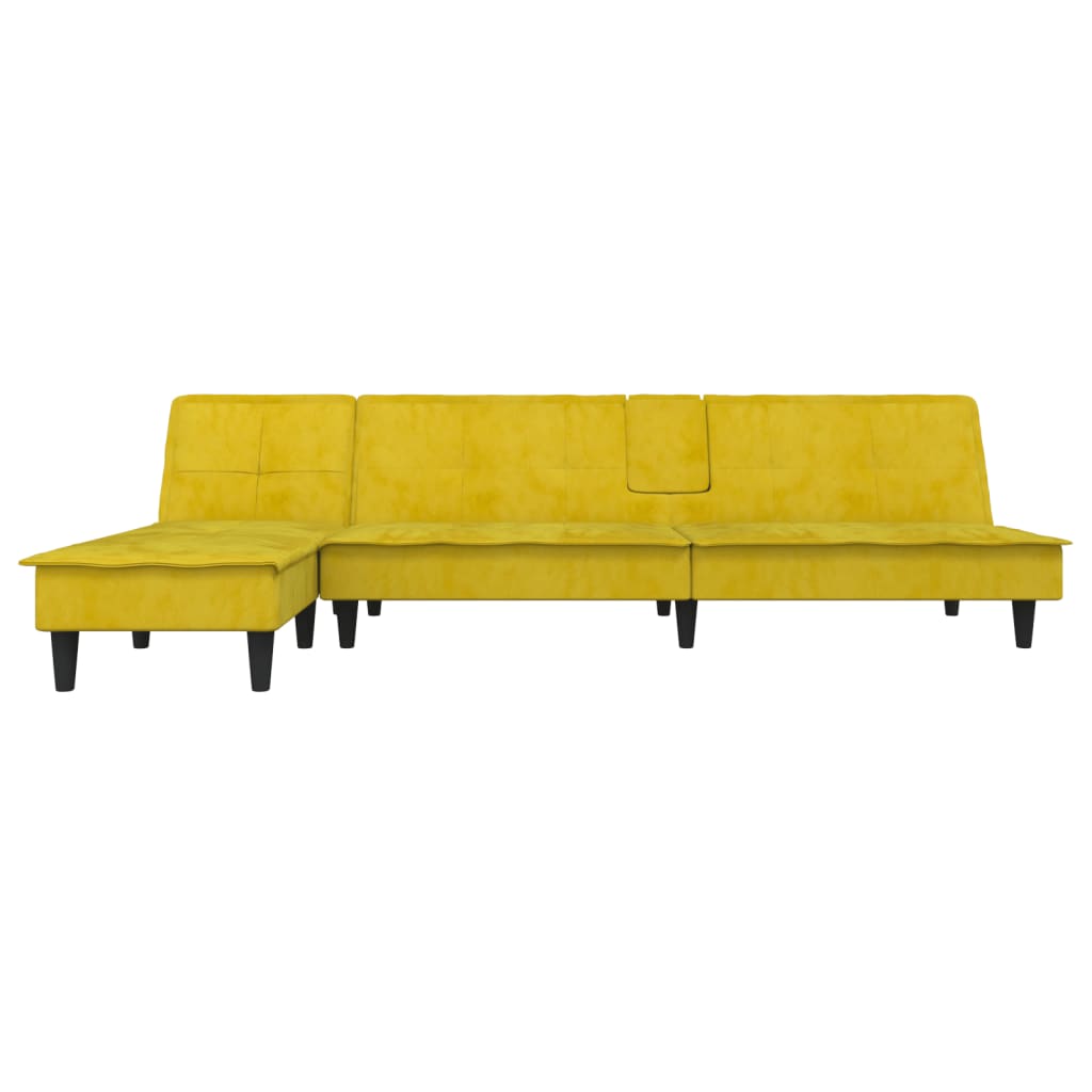vidaXL L formos sofa-lova, geltonos spalvos, 255x140x70cm, aksomas