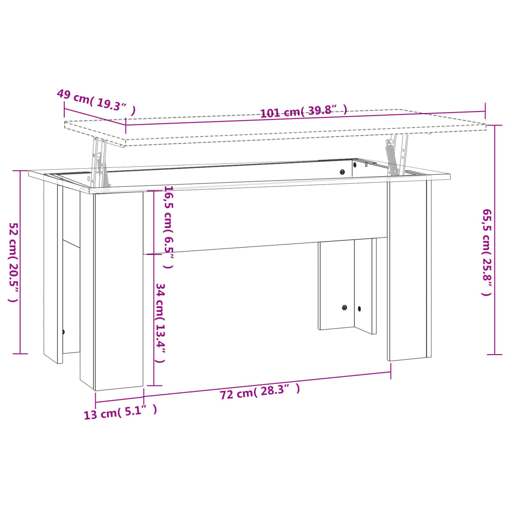vidaXL Kavos staliukas, baltas, 101x49x52cm, apdirbta mediena, blizgus