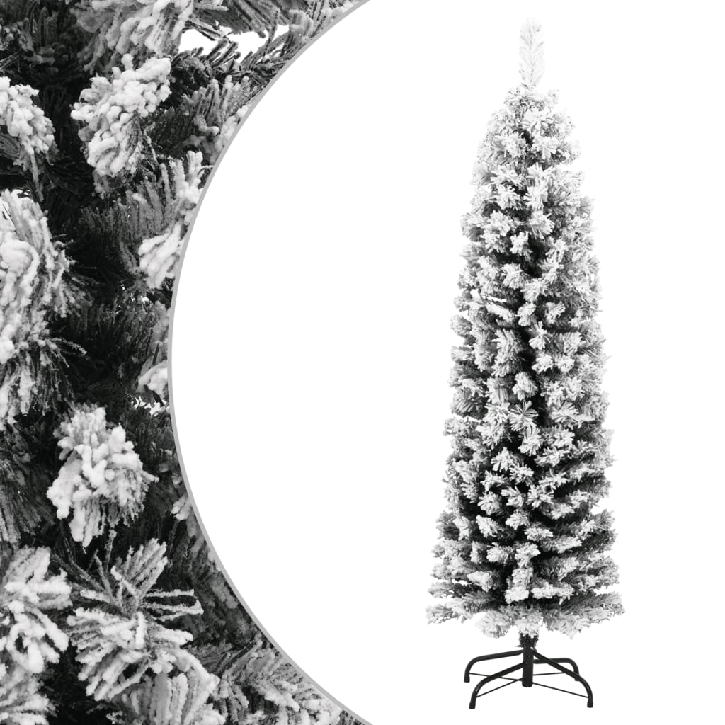 vidaXL Plona dirbtinė Kalėdų eglutė su sniegu, žalia, 150cm, PVC