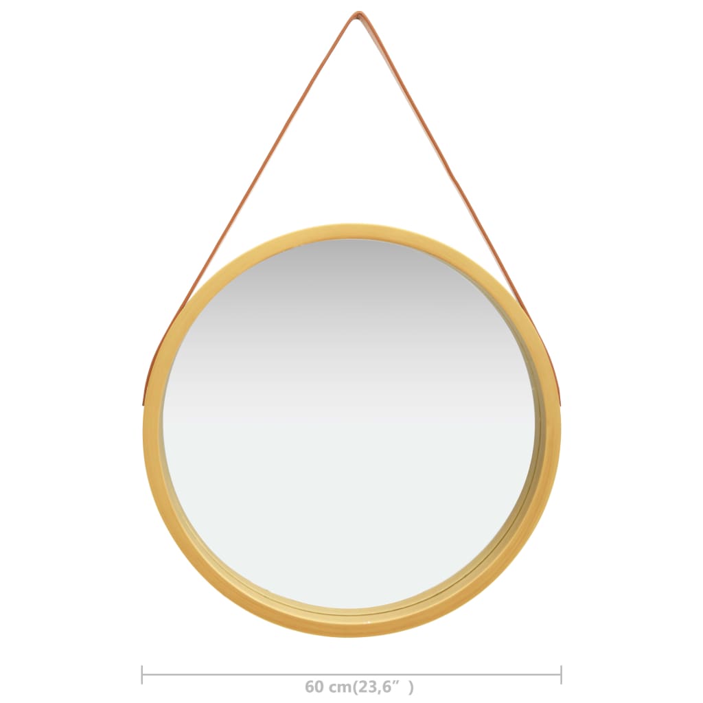vidaXL Sieninis veidrodis su dirželiu, auksinės spalvos, 60cm