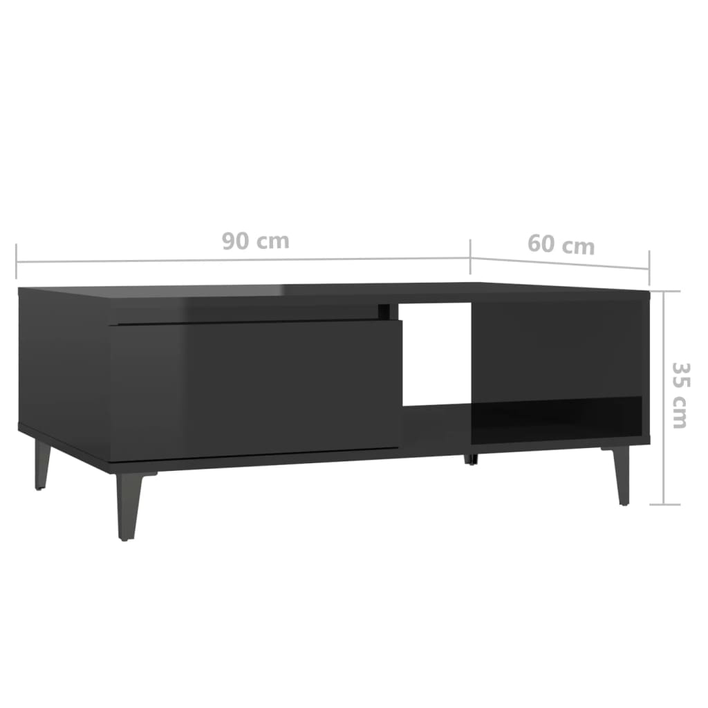vidaXL Kavos staliukas, juodos spalvos, 90x60x35cm, MDP, blizgus