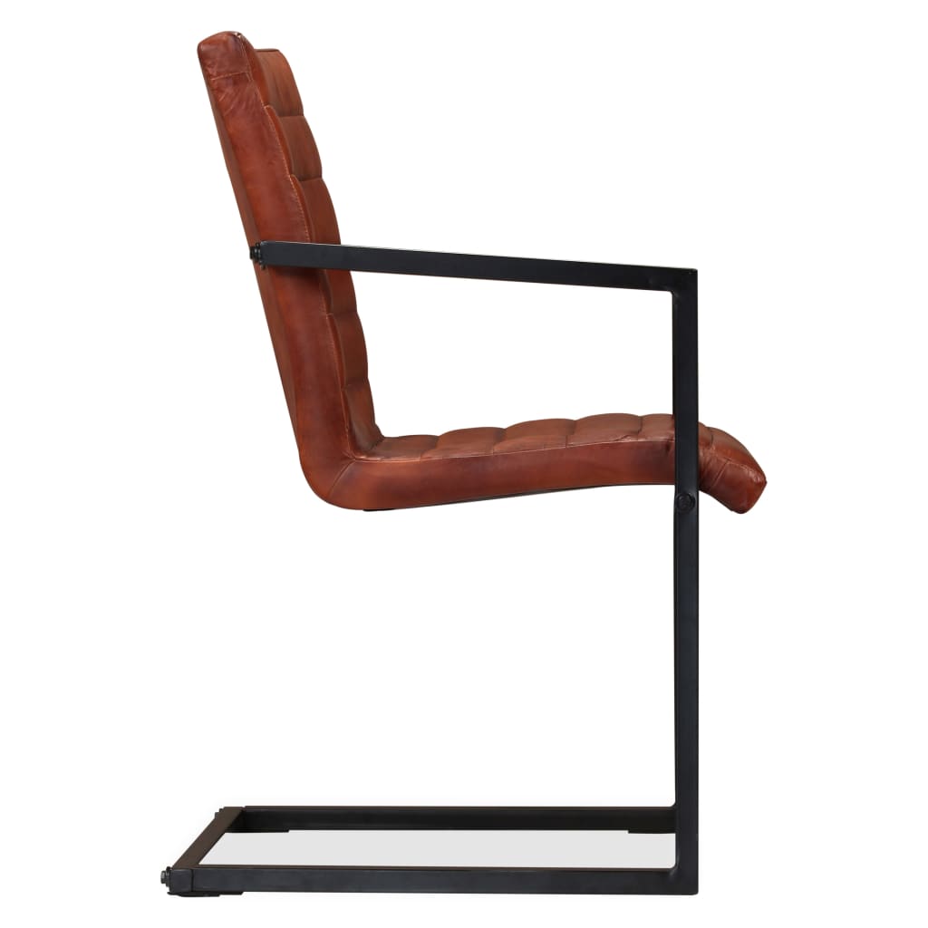 vidaXL Valgomojo kėdės, 2vnt., rudos spalvos, tikra oda