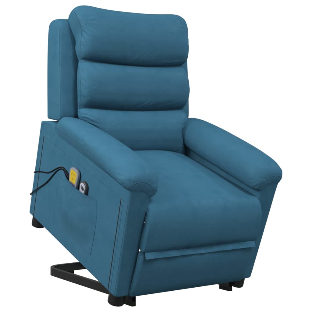 vidaXL Atsistojantis masažinis krėslas, mėlynos spalvos, aksomas