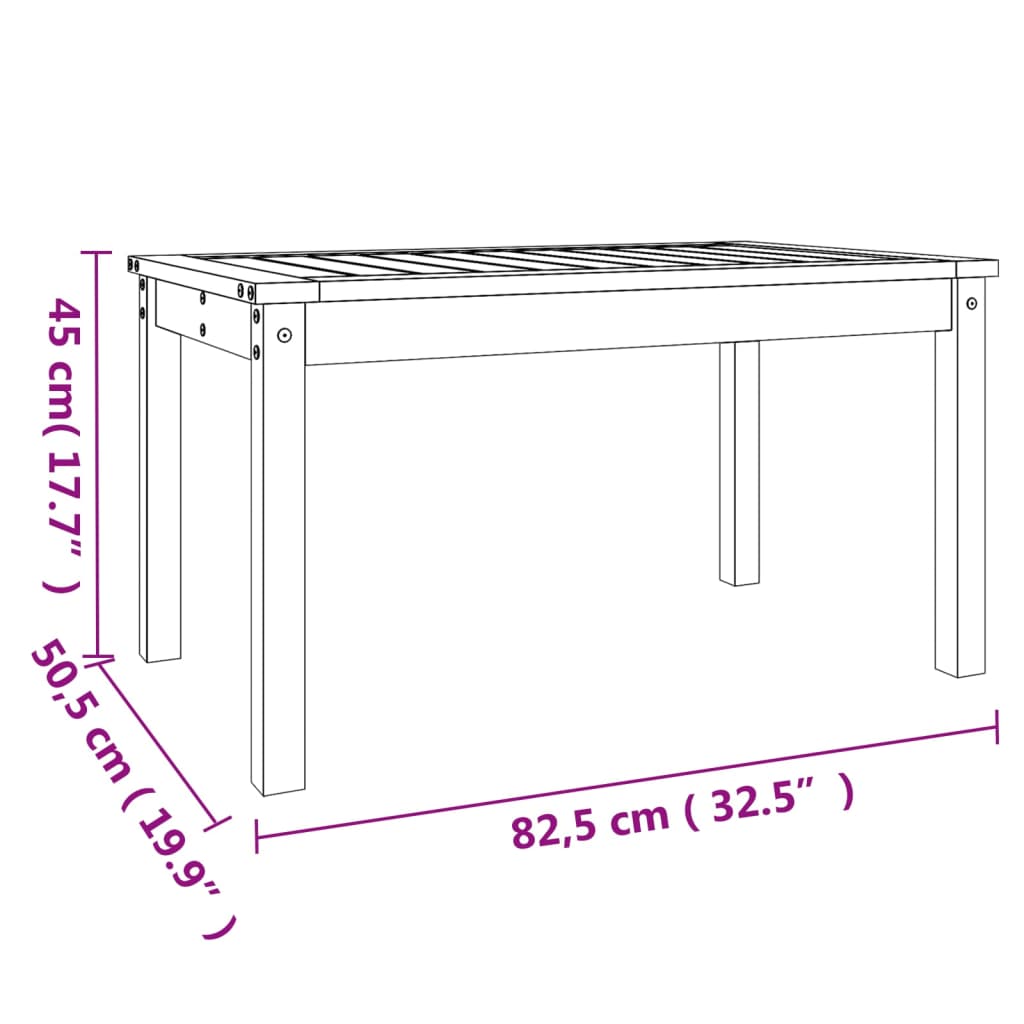 vidaXL Sodo stalas, juodas, 82,5x50,5x45cm, pušies medienos masyvas