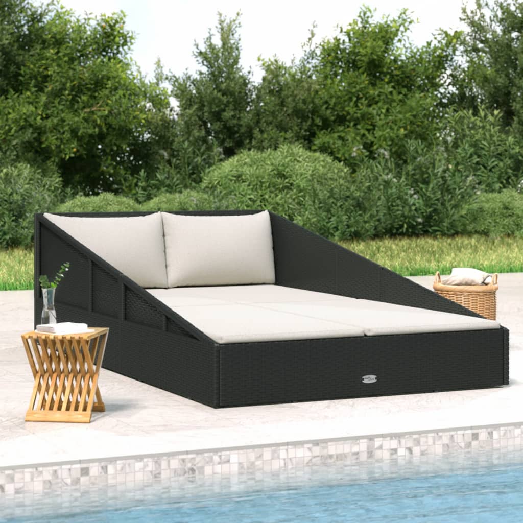 vidaXL Sodo gultas, juodos spalvos, 110x200cm, poliratanas