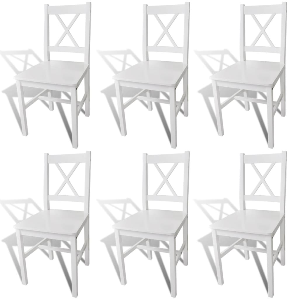 vidaXL Valgomojo kėdės, 6 vnt., baltos, pušies mediena