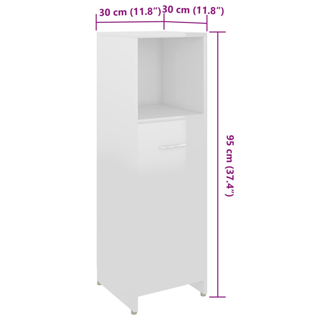 vidaXL Vonios kambario spintelė, balta, 30x30x95cm, MDP, blizgi