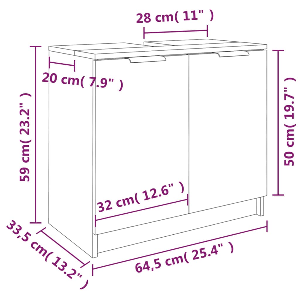 vidaXL Vonios spintelė, balta, 64,5x33,5x59cm, apdirbta mediena