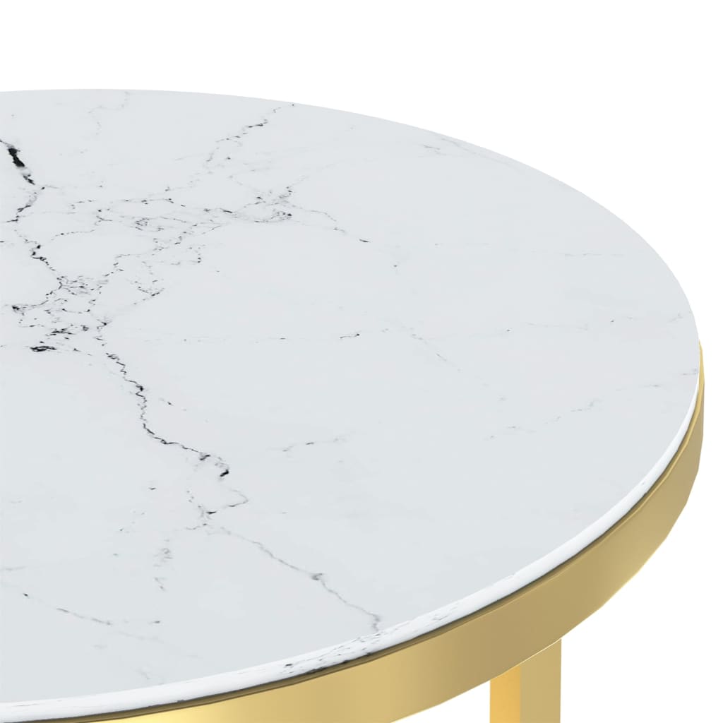 vidaXL Šoninis staliukas, auksinis/marmuro, 45cm, grūdintas stiklas