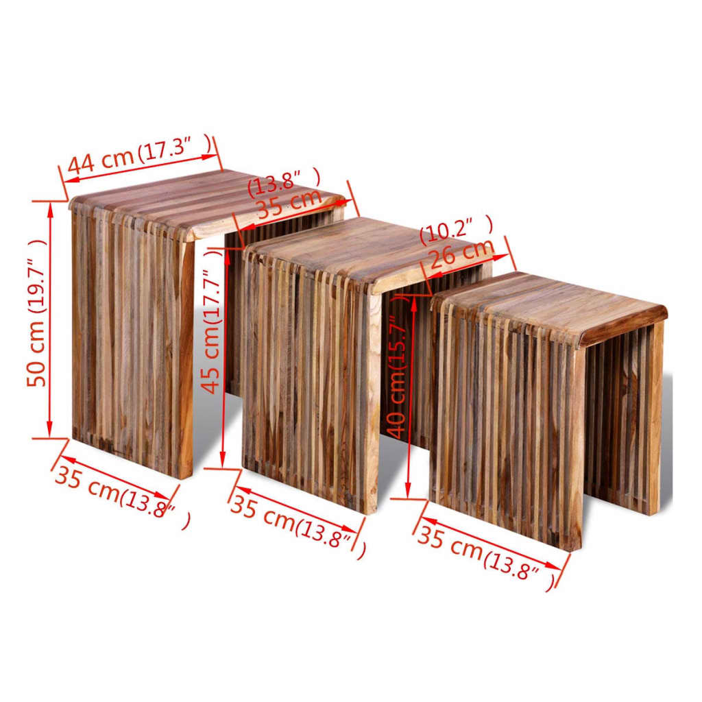 vidaXL Sudedamų staliukų kompl., 3 d., perdirbt. tikmedžio mediena