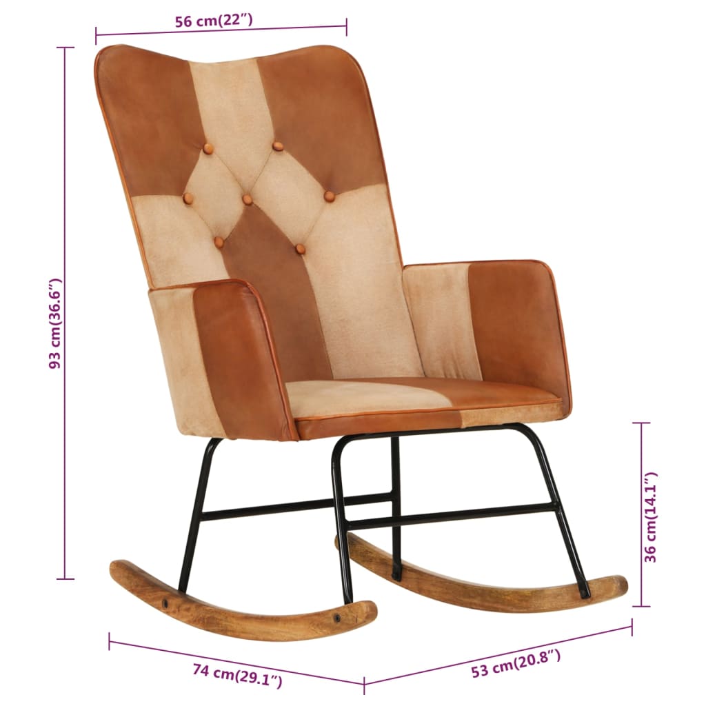 vidaXL Supama kėdė, rudos spalvos, tikra oda ir drobė