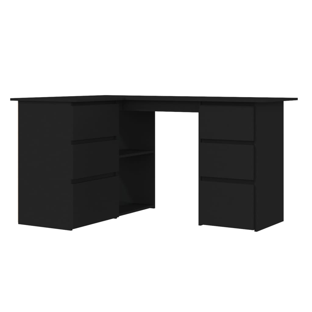 vidaXL Kampinis rašomasis stalas, juodas, 145x100x76cm, mediena