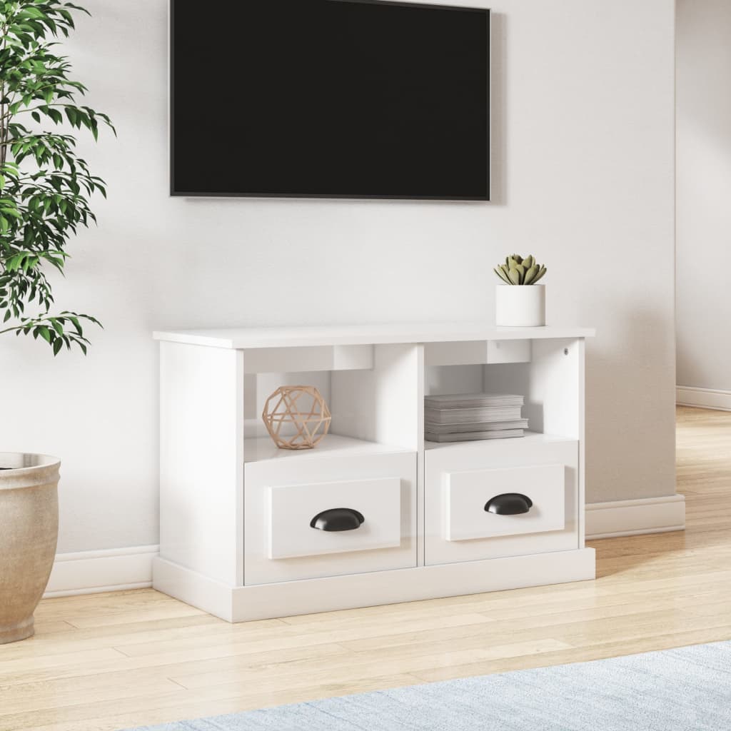 vidaXL Televizoriaus spintelė, balta, 80x35x50cm, mediena, blizgi