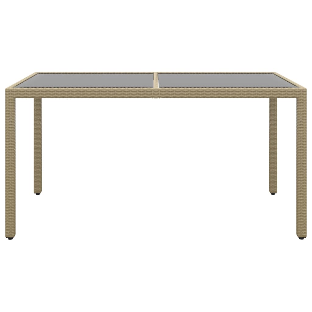 vidaXL Sodo stalas, smėlio, 150x90x75cm, grūdintas stiklas/poliratanas