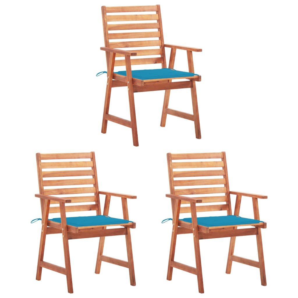 vidaXL Lauko valgomojo kėdės su pagalvėlėmis, 3vnt., akacijos masyvas