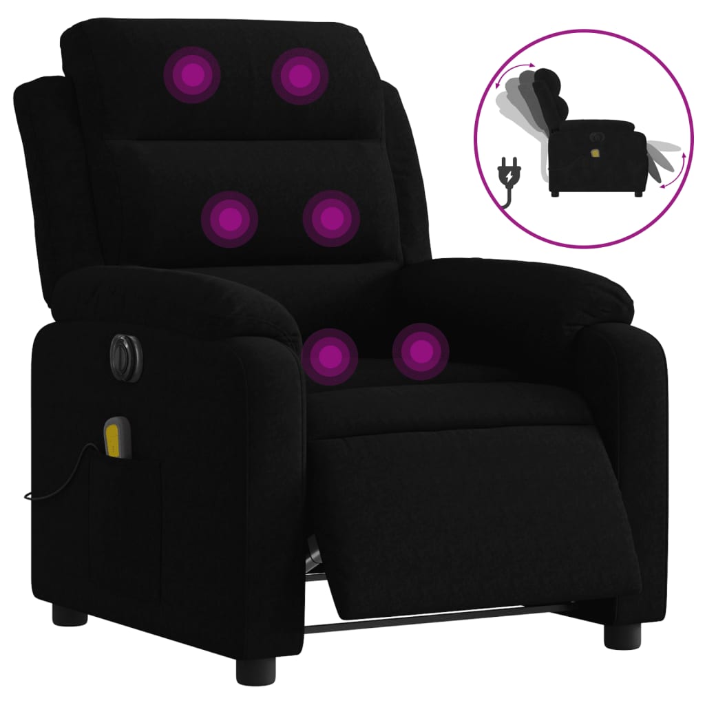 vidaXL Elektrinis atlošiamas masažinis krėslas, juodas, aksomas